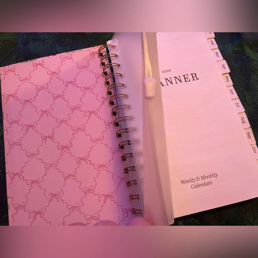 🍒Hardcover 2026 Organizational Planner, Monthly&Weekly, Cherry Design with Bows